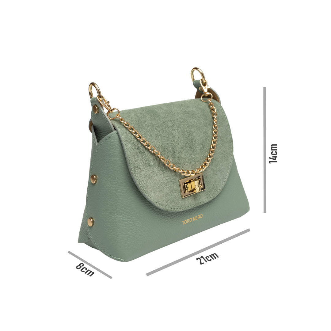 Borsa da donna in pelle scamosciata naturale, verde salvia Raisa