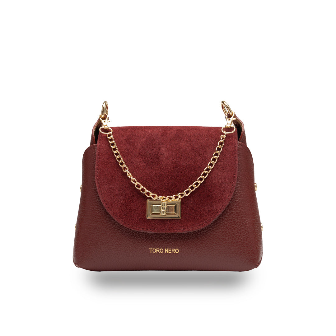 Borsa da donna in pelle scamosciata naturale, bordeaux Raisa