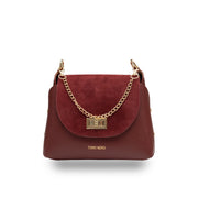 Borsa da donna in pelle scamosciata naturale, bordeaux Raisa