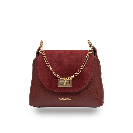 Borsa da donna in pelle scamosciata naturale, bordeaux Raisa