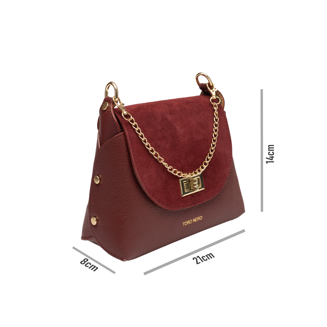 Borsa da donna in pelle scamosciata naturale, bordeaux Raisa