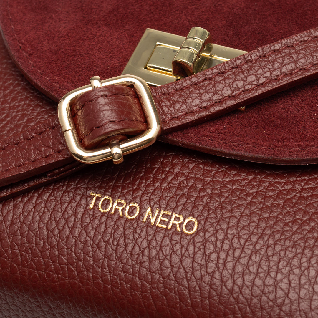Borsa da donna in pelle scamosciata naturale, bordeaux Raisa