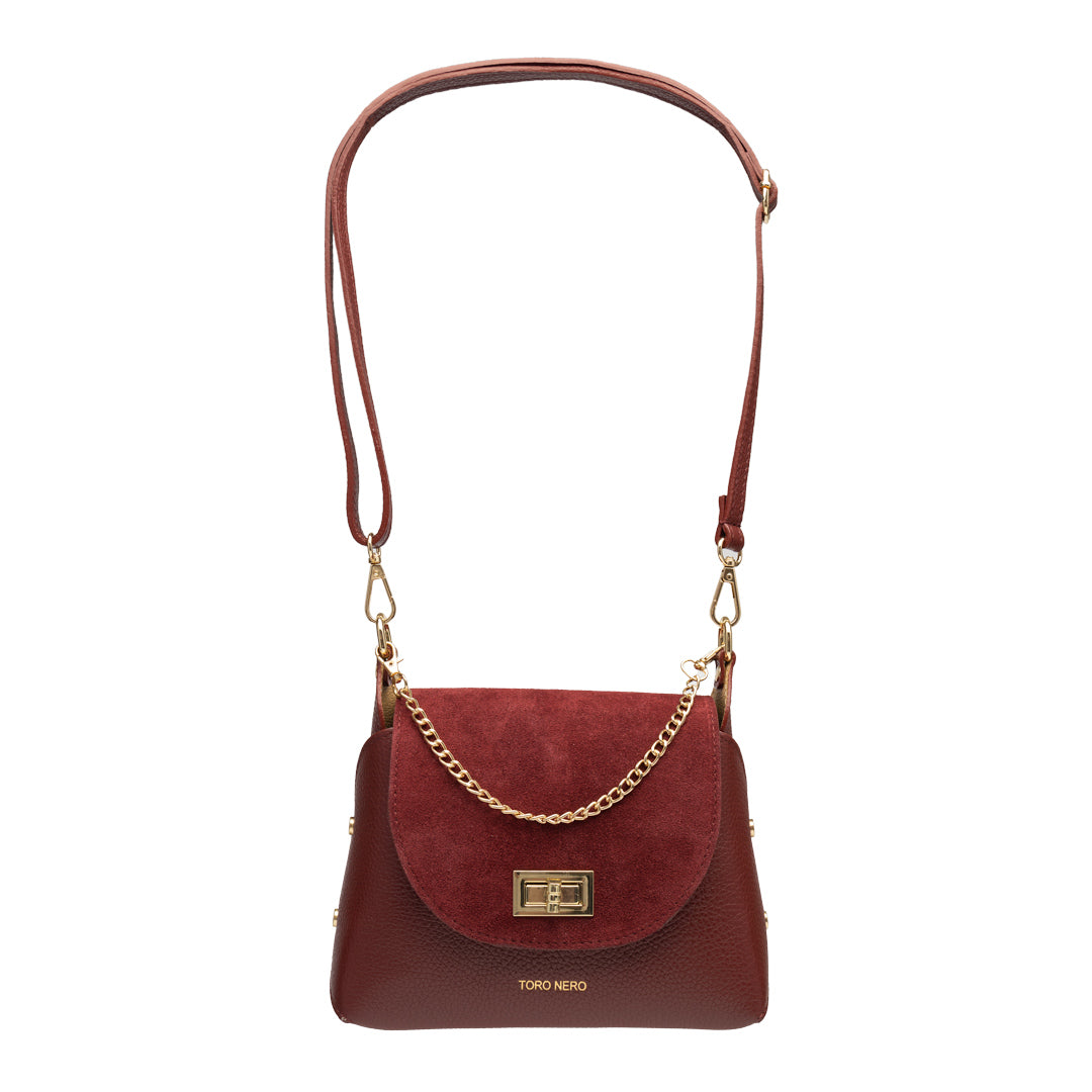 Borsa da donna in pelle scamosciata naturale, bordeaux Raisa