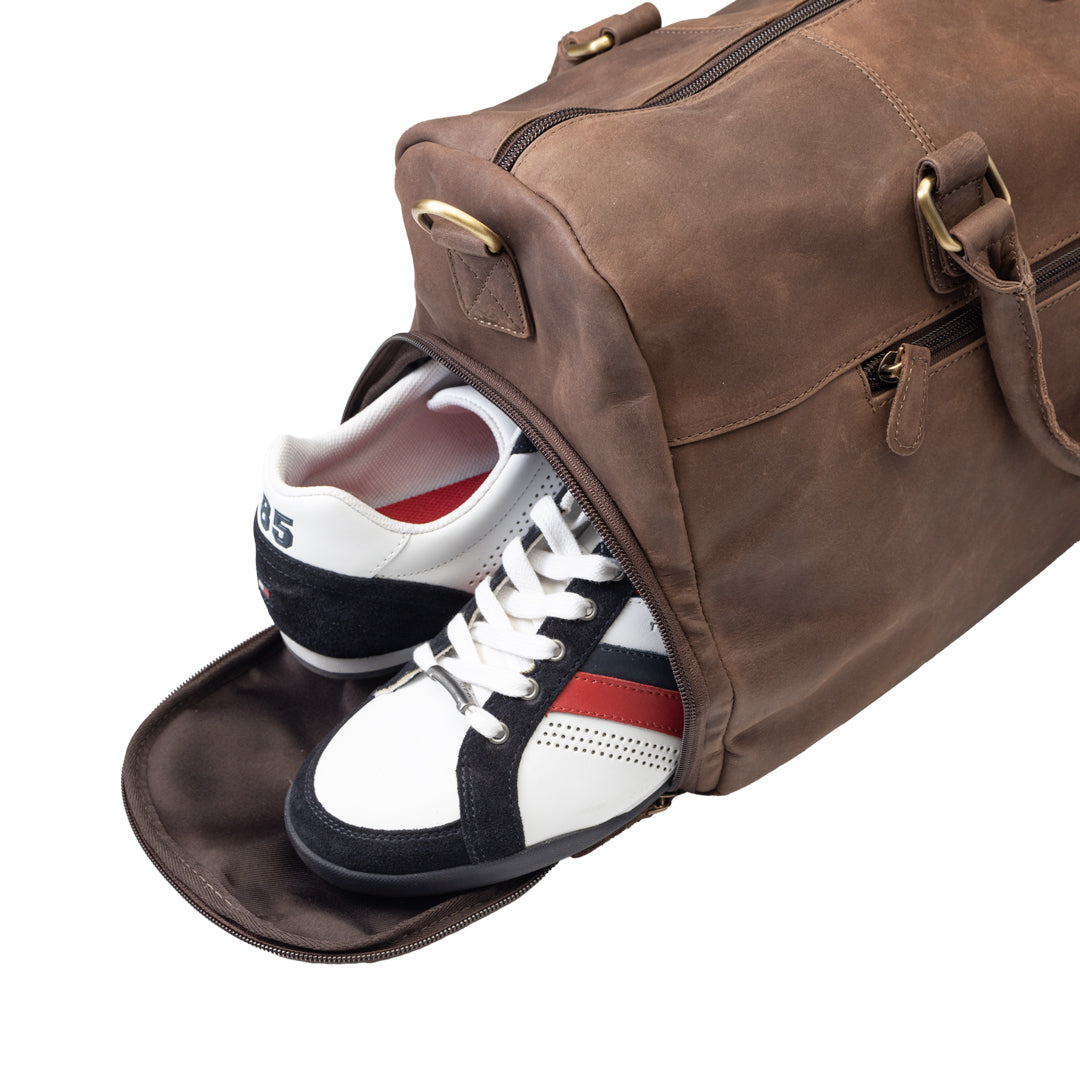 Borsone da viaggio/fitness in pelle naturale marrone scuro Travel Bag
