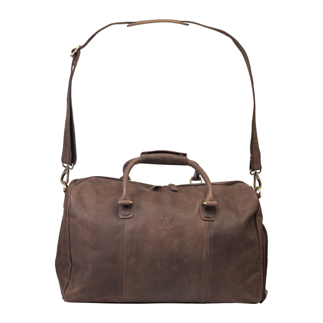 Borsone da viaggio/fitness in pelle naturale marrone scuro Travel Bag