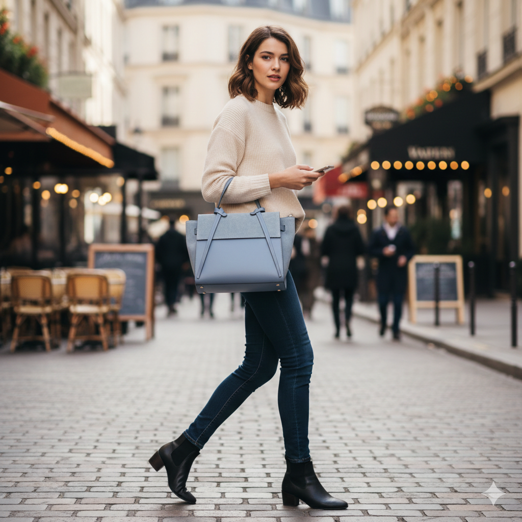 Sac à main pour femme en daim bleu clair Erika