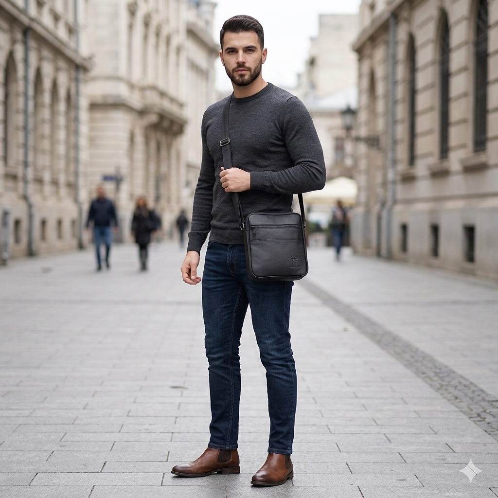 Borsa da uomo in vera pelle nera Miror