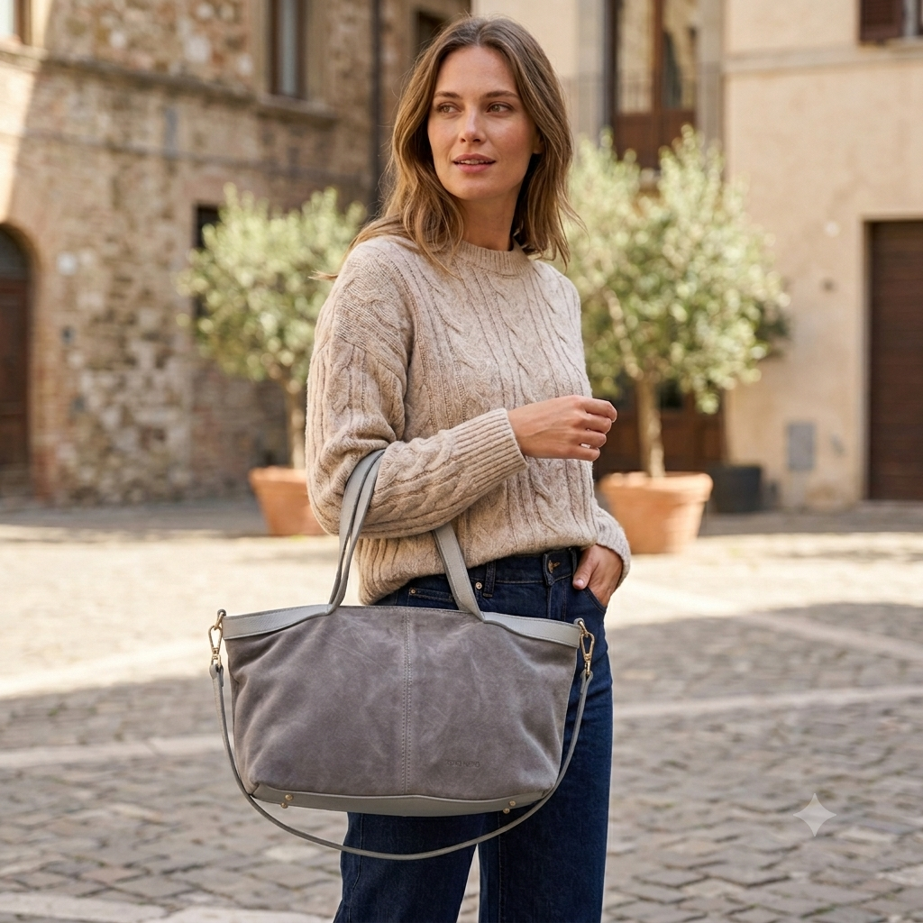 Damenhandtasche aus grauem Wildleder Bianca