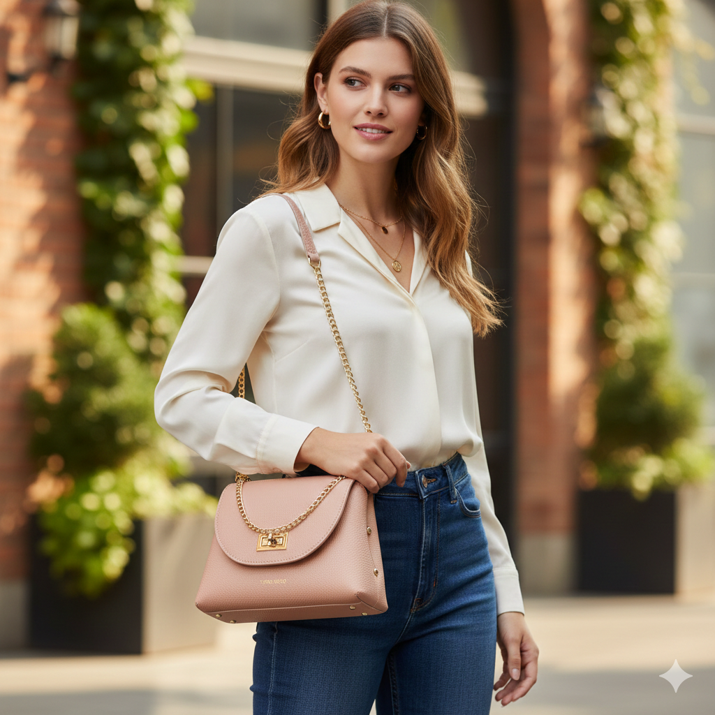 Borsa da donna in pelle naturale rosa pallido Raisa