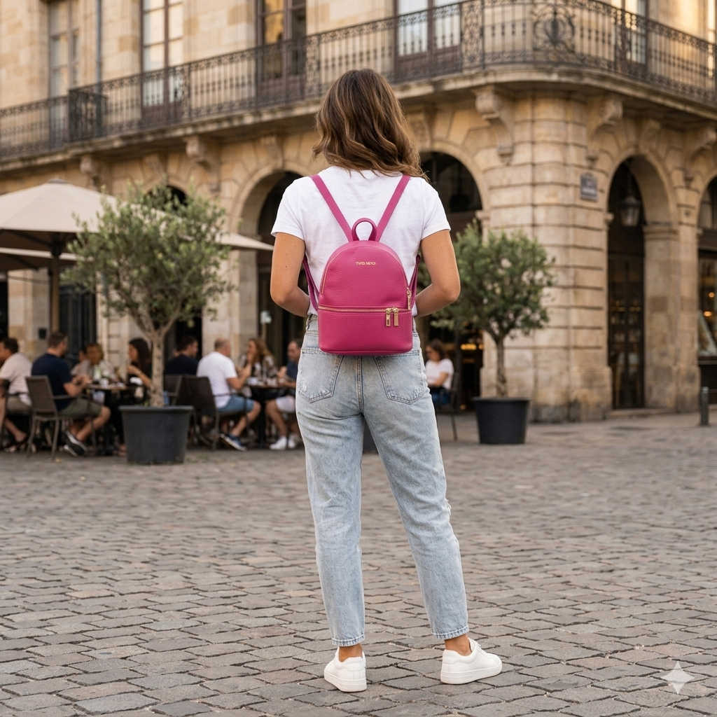 Zaino da donna in vera pelle fucsia Teen Spirit