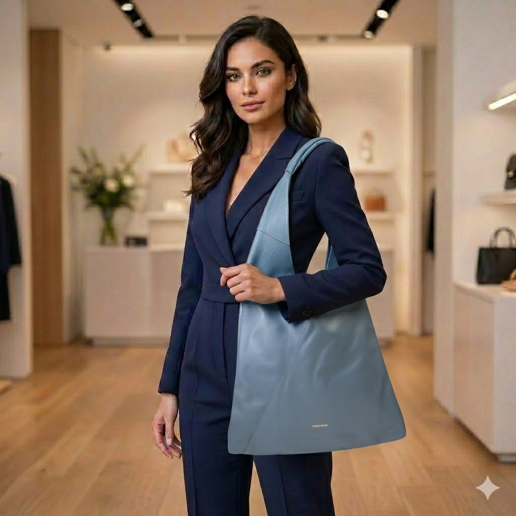 Damenhandtasche aus echtem Leder, blau, Camelia