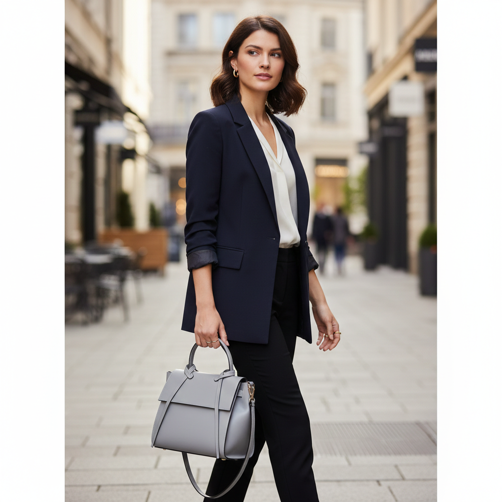 Borsa da donna in vera pelle grigia Erika