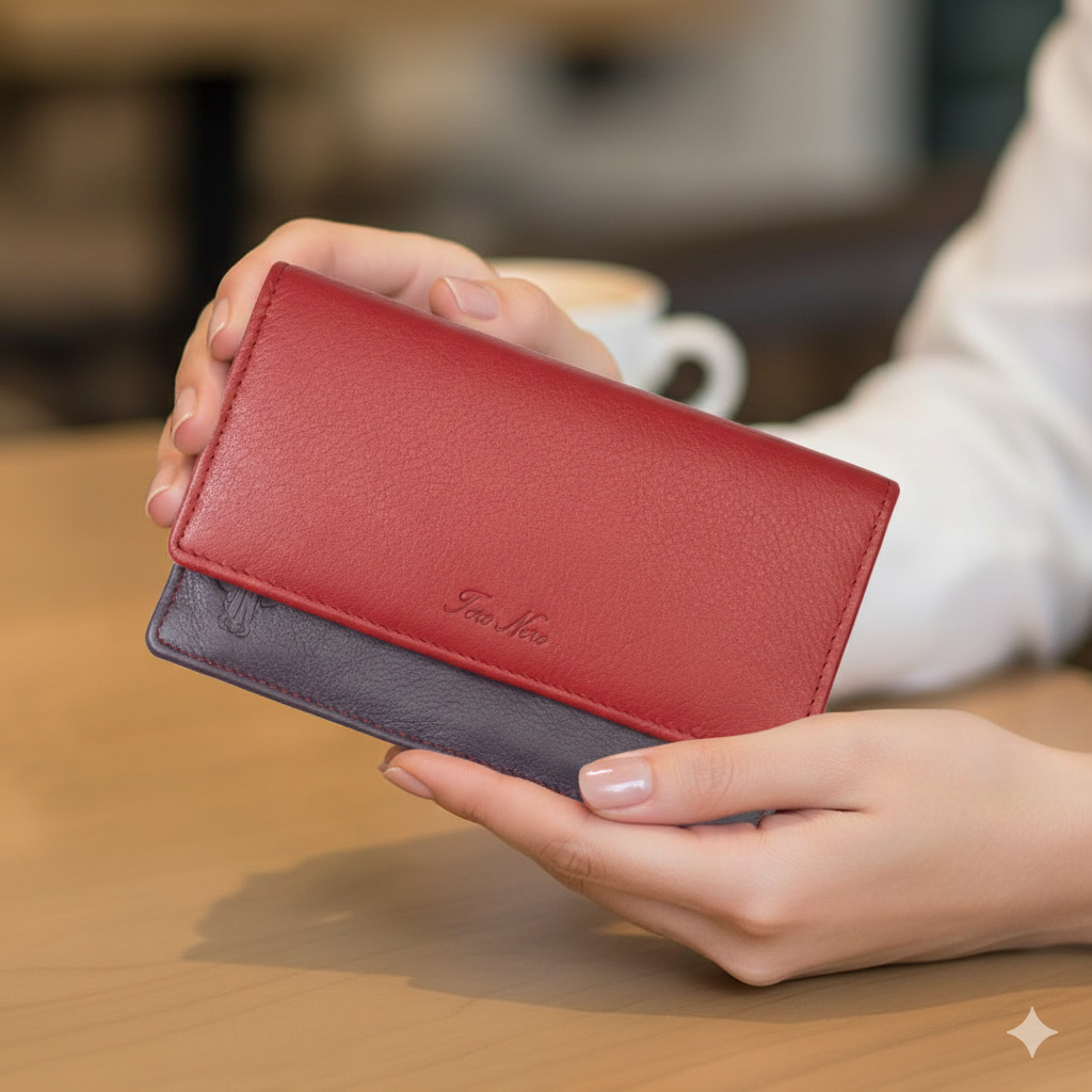 Portafoglio da donna in vera pelle rosso-viola Cloudy, protezione RFID