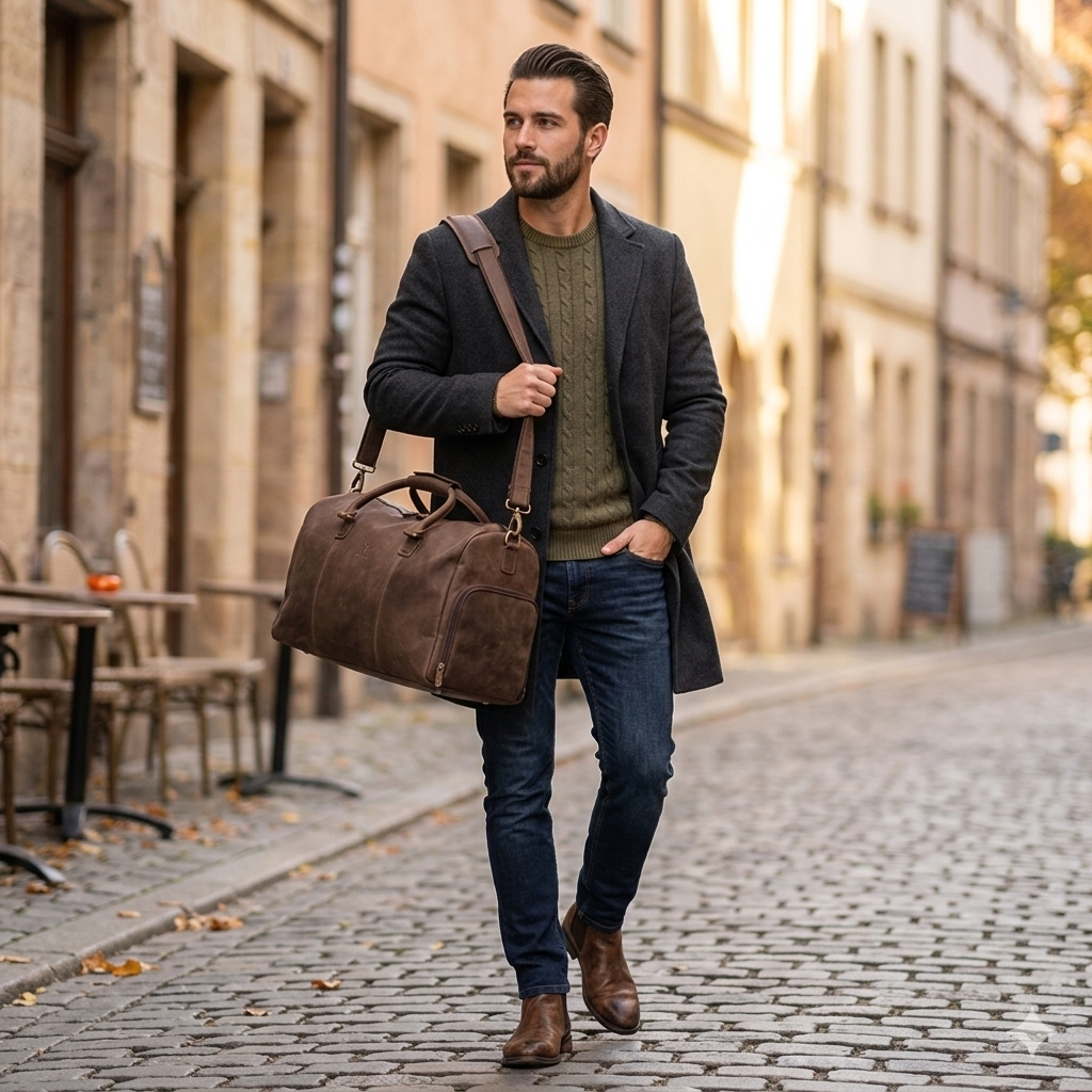 Borsone da viaggio/fitness in pelle naturale marrone scuro Travel Bag