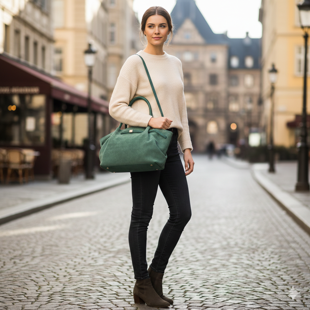 Borsa da donna in vera pelle verde Elena