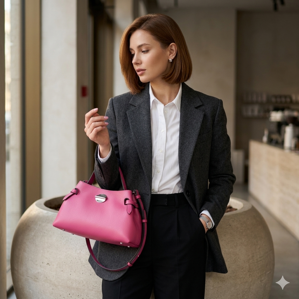 Borsa da donna in vera pelle fucsia Tania