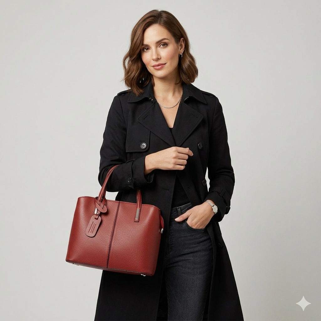 Borsa da donna in vera pelle bordeaux Mara