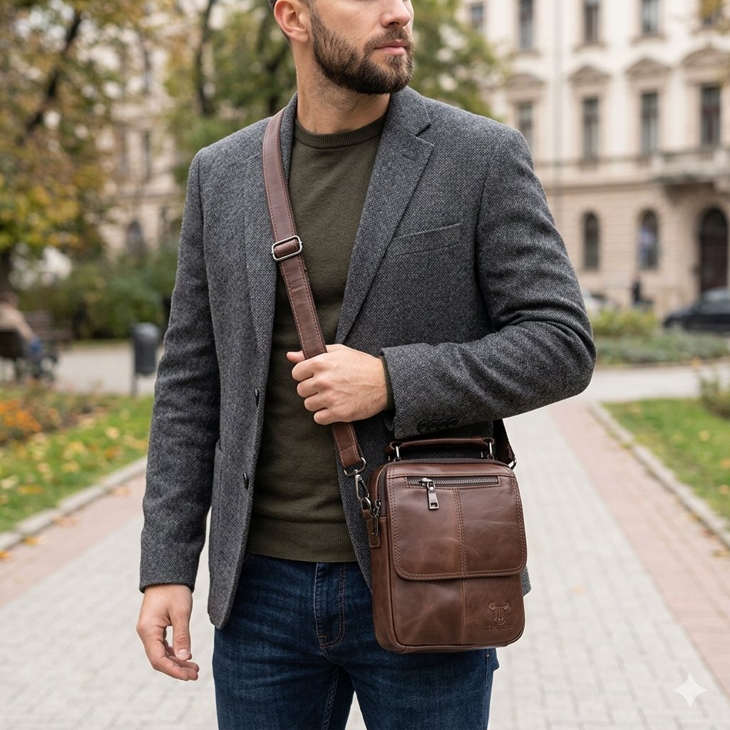 Borsa da uomo in vera pelle marrone Trio