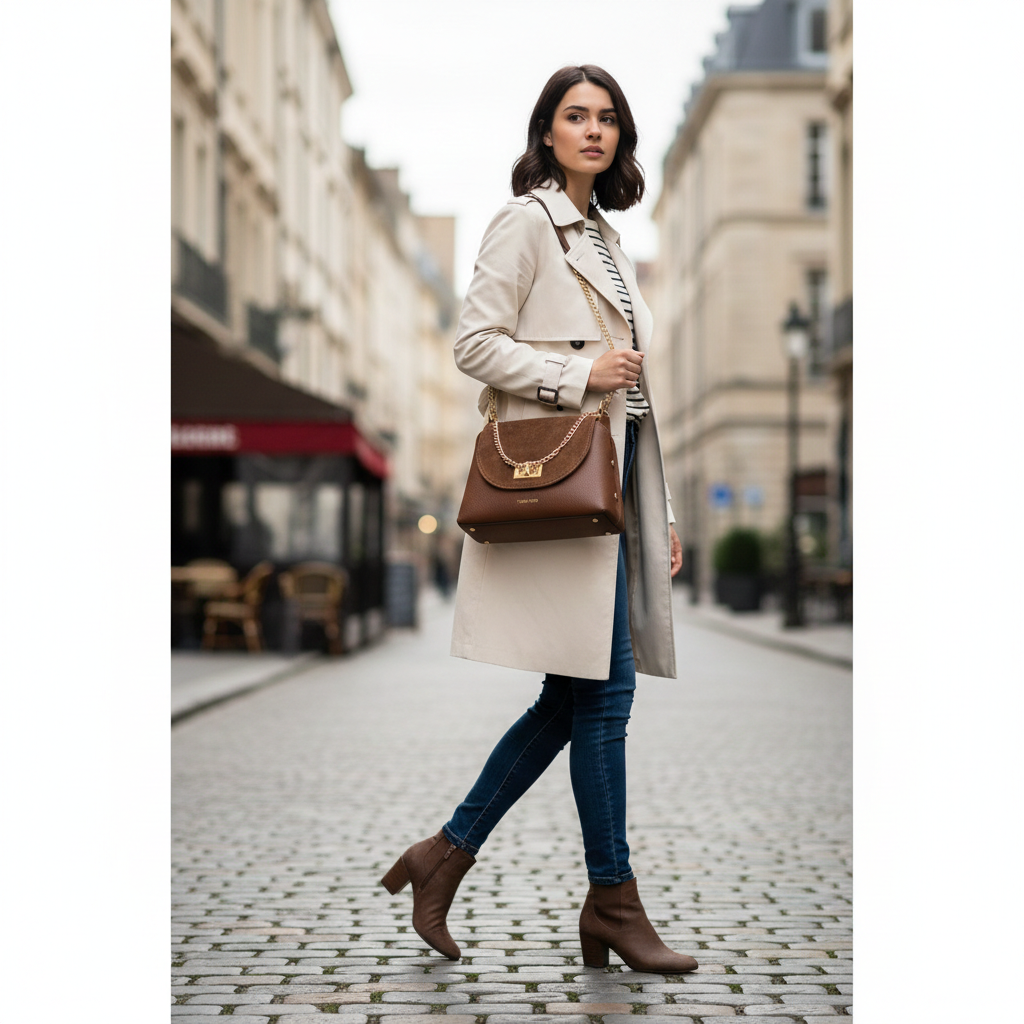 Damenhandtasche aus echtem Wildleder, braun Raisa