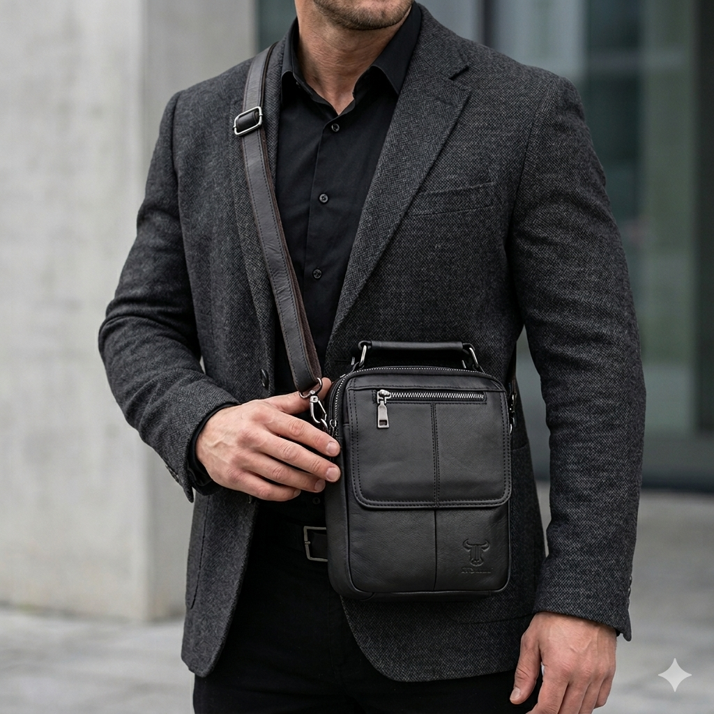 Borsa uomo in vera pelle nero Trio