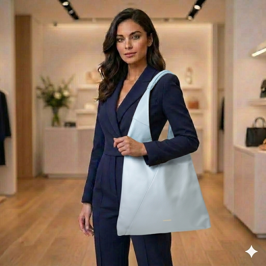 Borsa da donna in pelle naturale azzurra Camelia