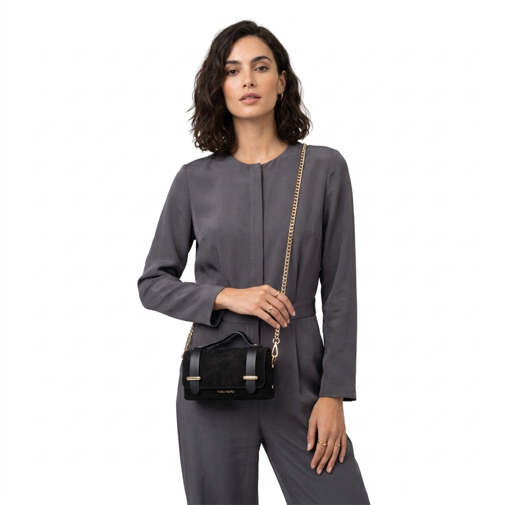 Borsa da donna in pelle scamosciata nera Natalia
