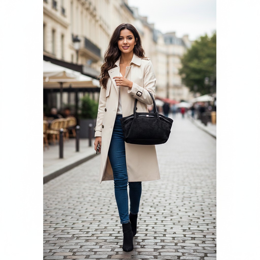 Borsa da donna in vera pelle nera Elena