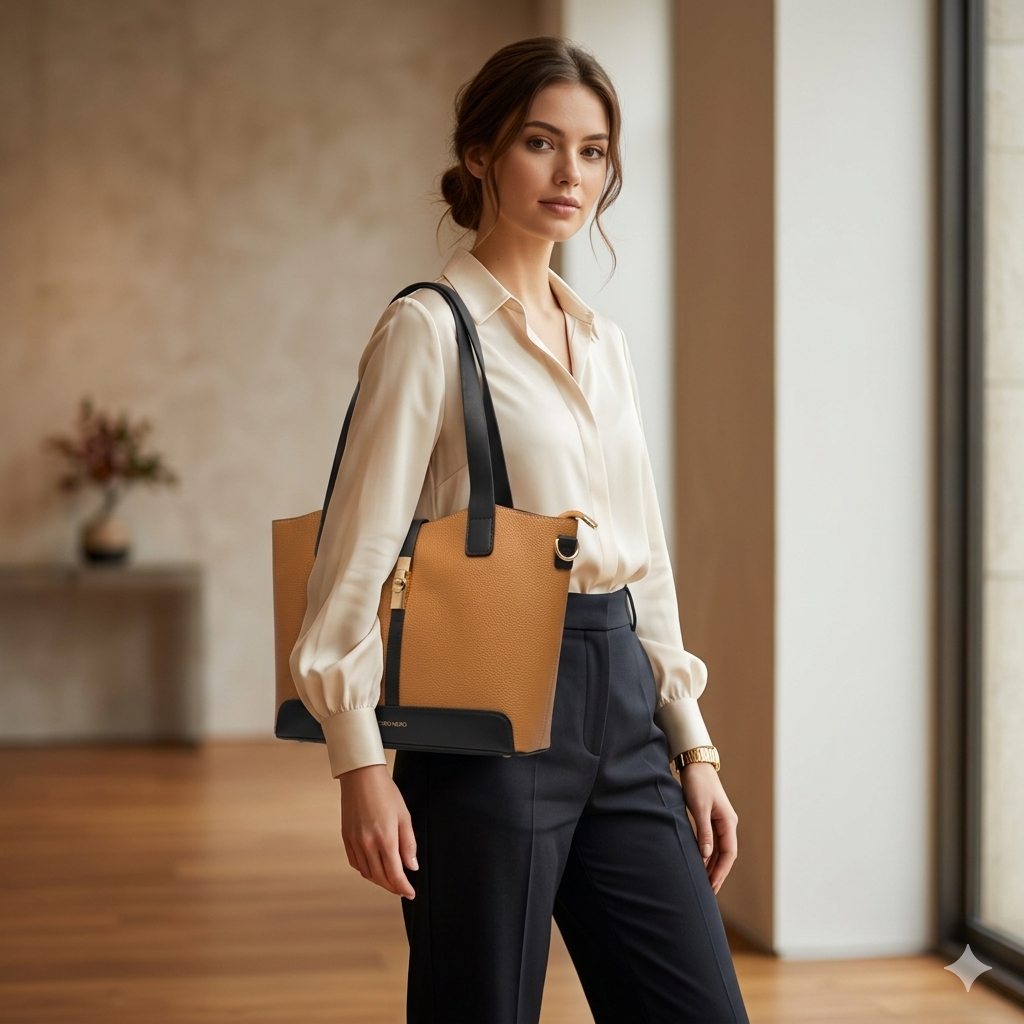 Borsa da donna in vera pelle nero-marrone Sorina