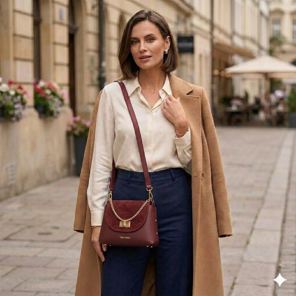 Borsa da donna in pelle scamosciata naturale, bordeaux Raisa
