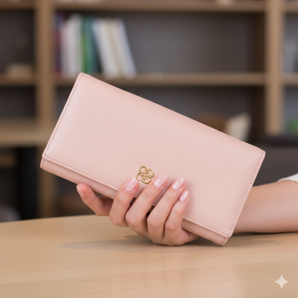 Portafoglio donna in pelle naturale rosa cipria-dettaglio Reset