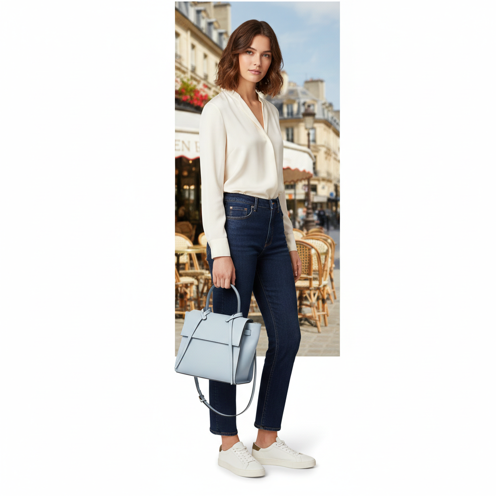 Borsa da donna in vera pelle azzurra Erika