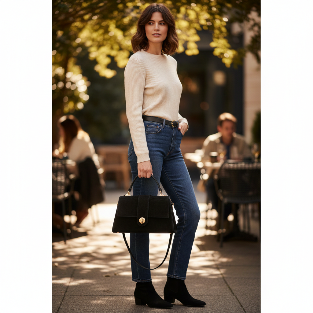 Borsa da donna in vera pelle nera Verona
