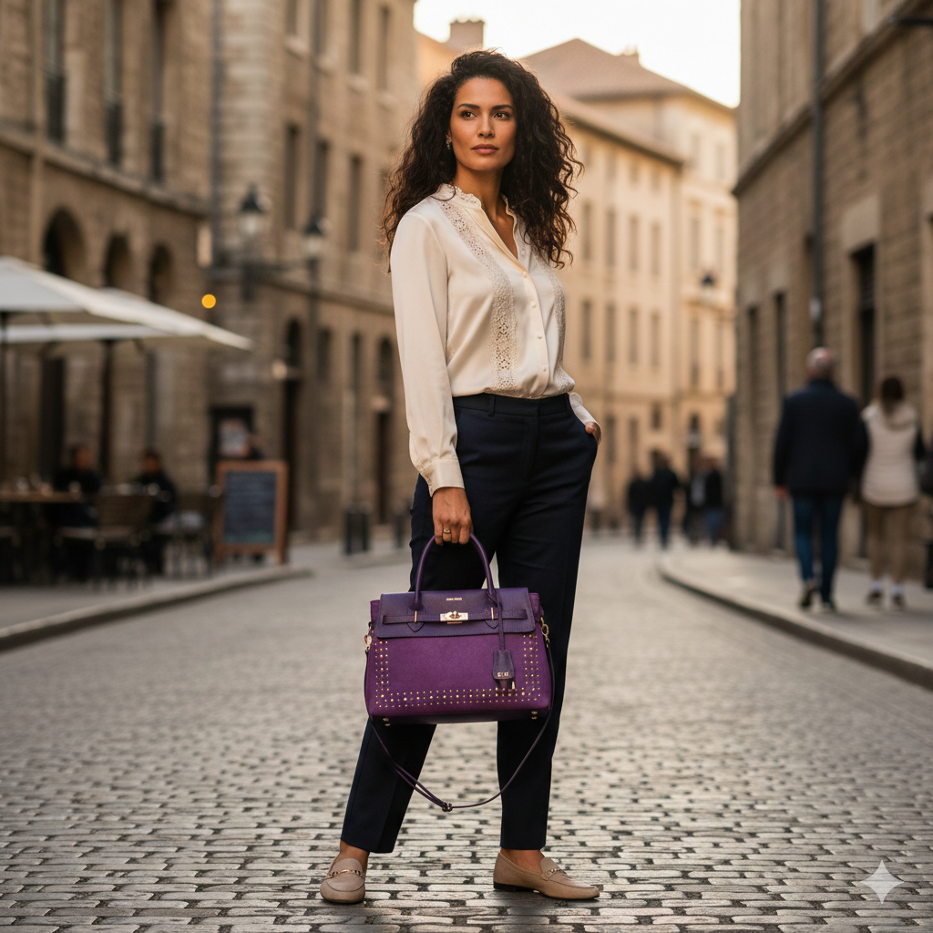 Borsa da donna in vera pelle viola Mira