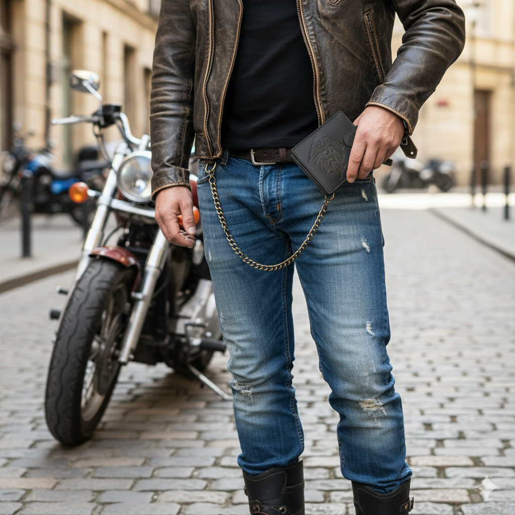 Portafoglio da uomo in vera pelle nero Motorbike