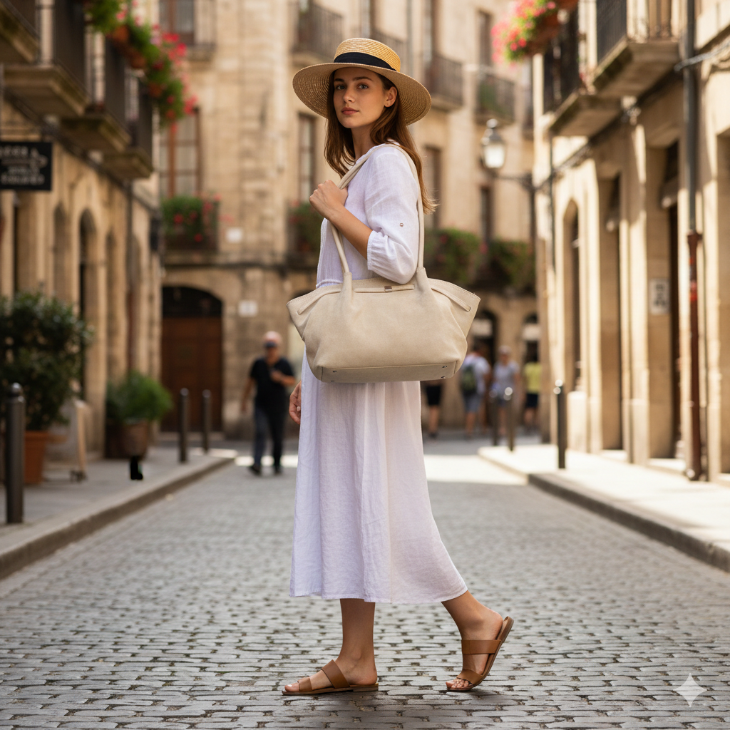 Borsa da donna in vera pelle beige Elena
