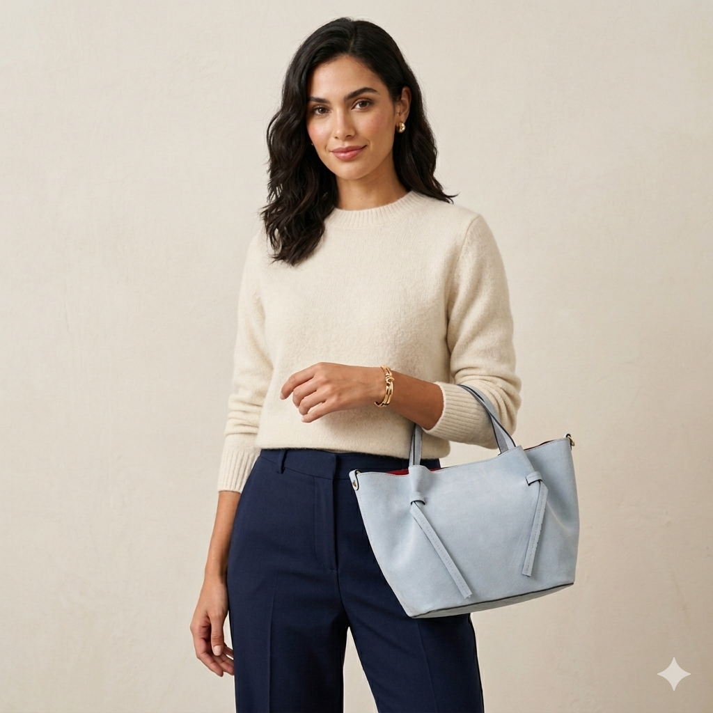 Borsa da donna in camoscio naturale azzurro Loretta