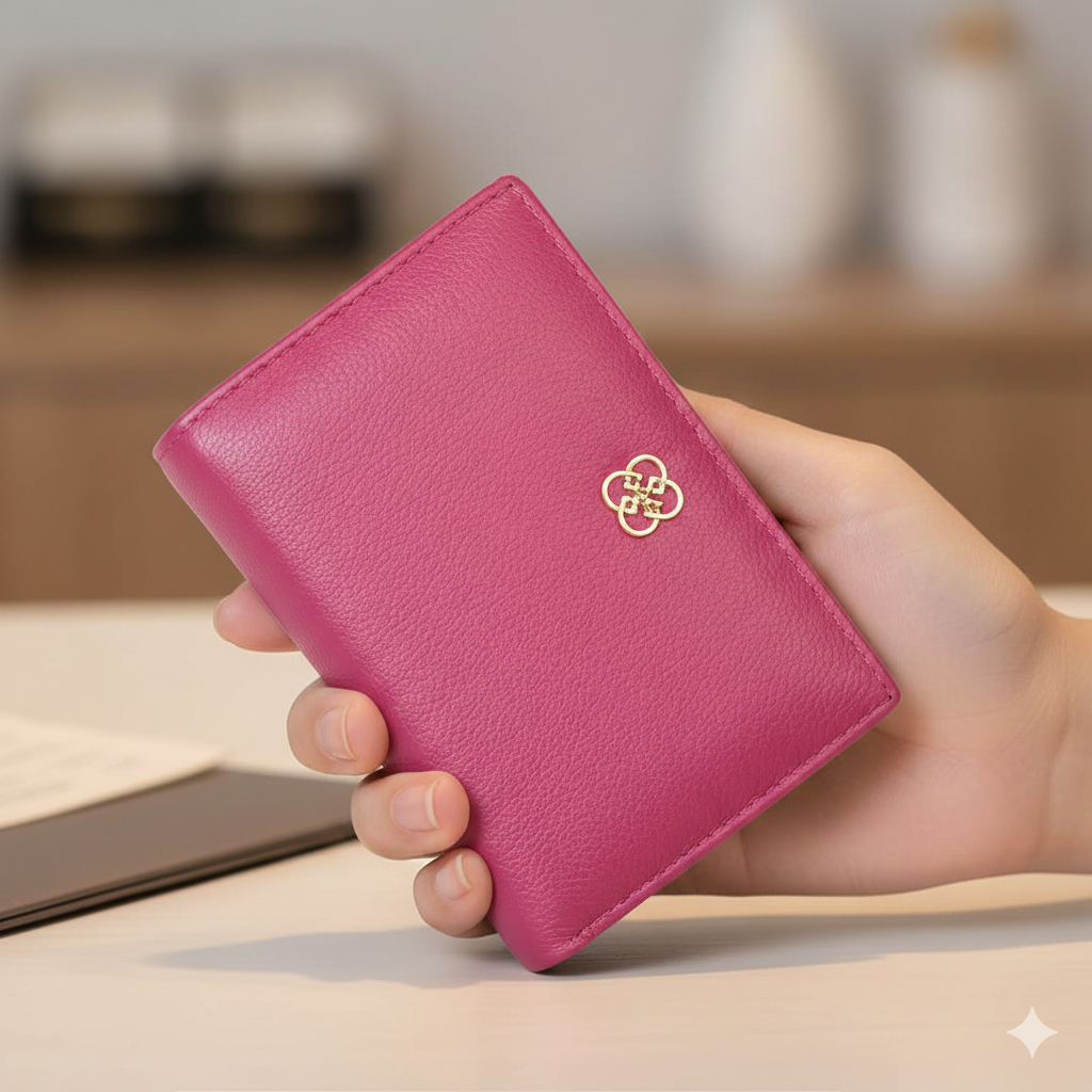 Portefeuille pour femmes en cuir véritable fuchsia-detail Little