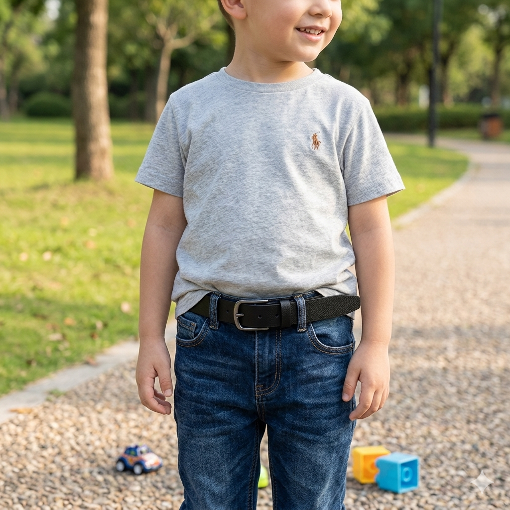 Cintura per bambini in pelle naturale nera New kids