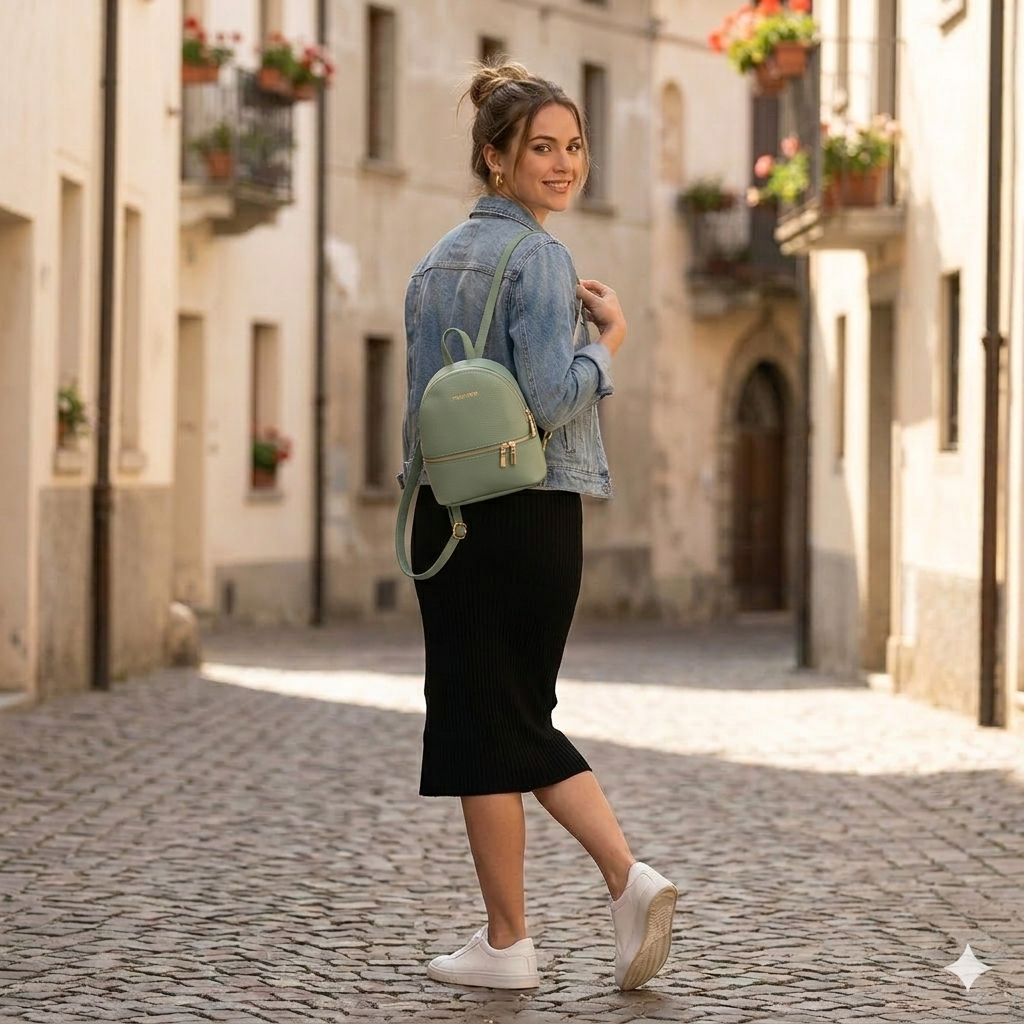 Zaino da donna in vera pelle verde salvia Teen Spirit