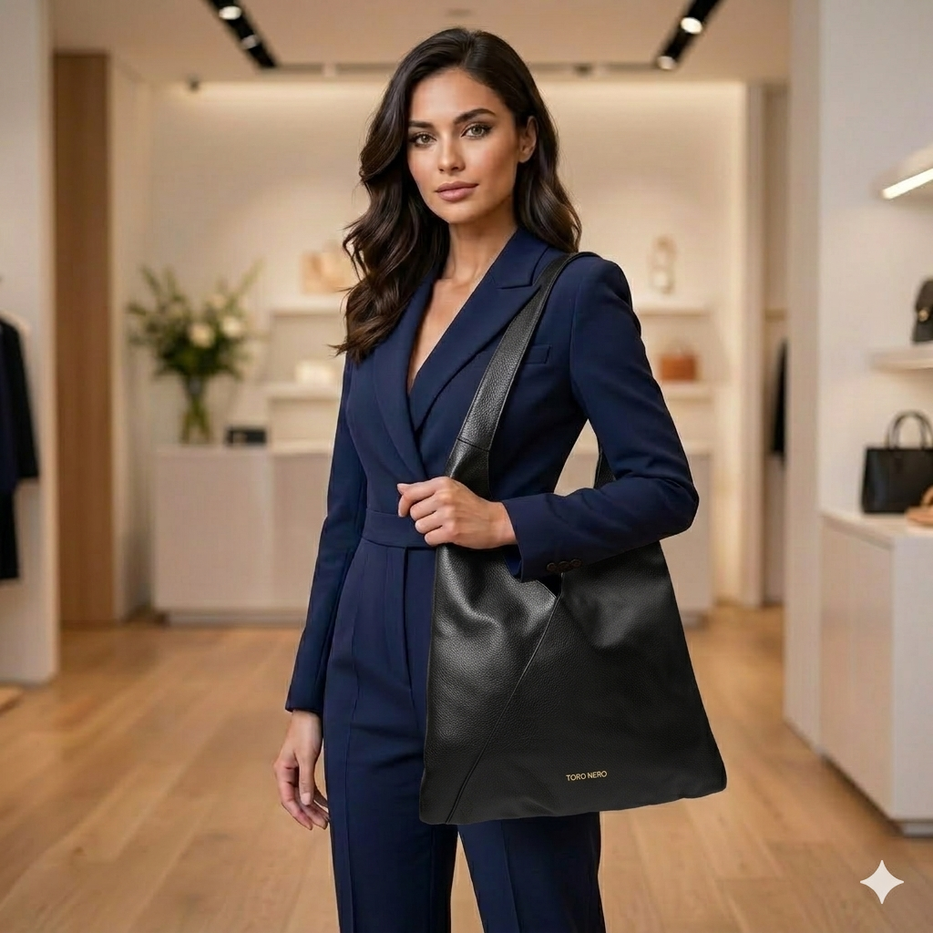 Damenhandtasche aus echtem Leder, schwarz, Camelia