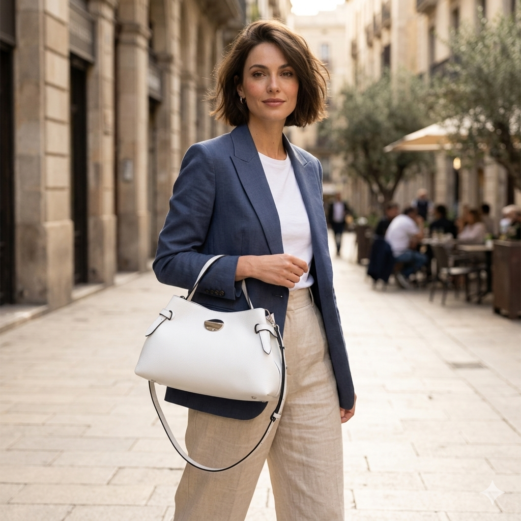 Borsa da donna in vera pelle bianca Tania
