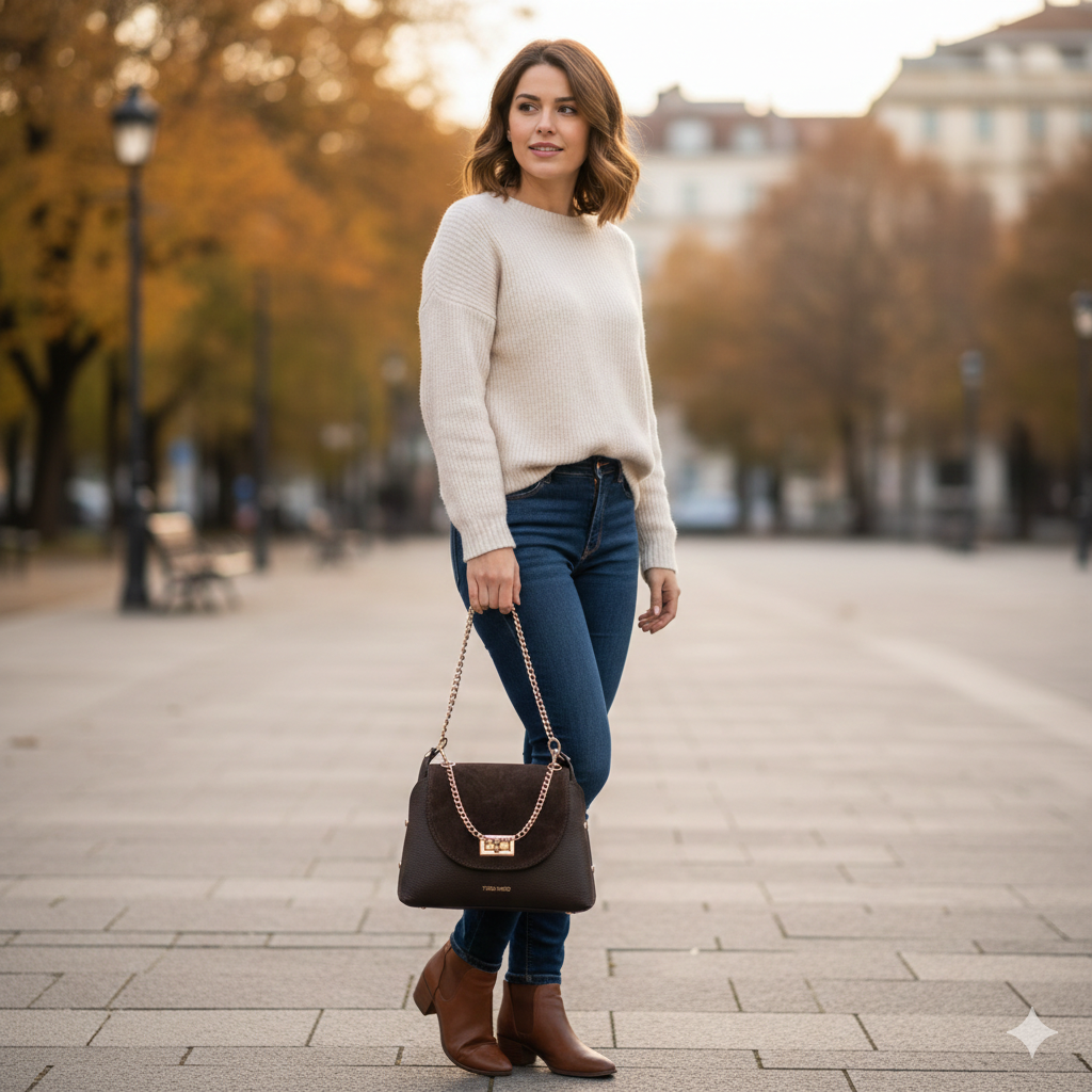 Borsa da donna in pelle scamosciata naturale, marrone scuro Raisa