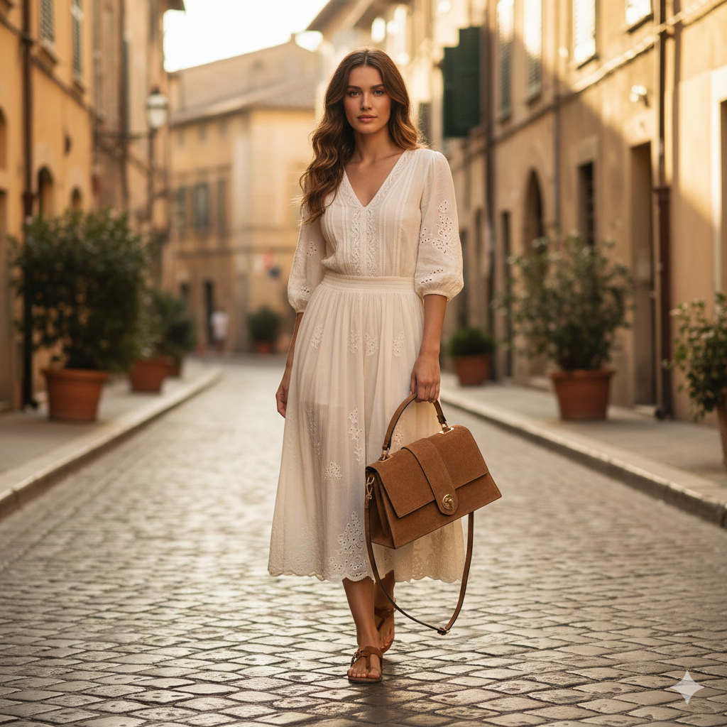 Bolso de piel natural marrón claro para mujer Verona