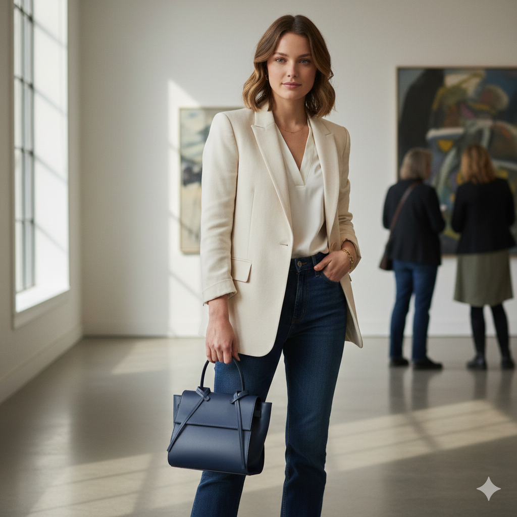 Borsa da donna in vera pelle blu scuro Erika