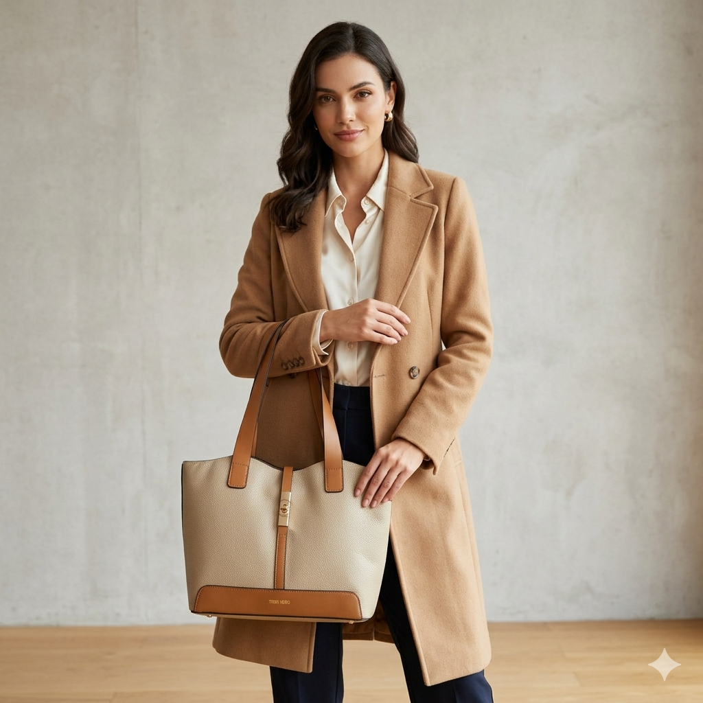 Borsa da donna in vera pelle marrone-tortora Sorina