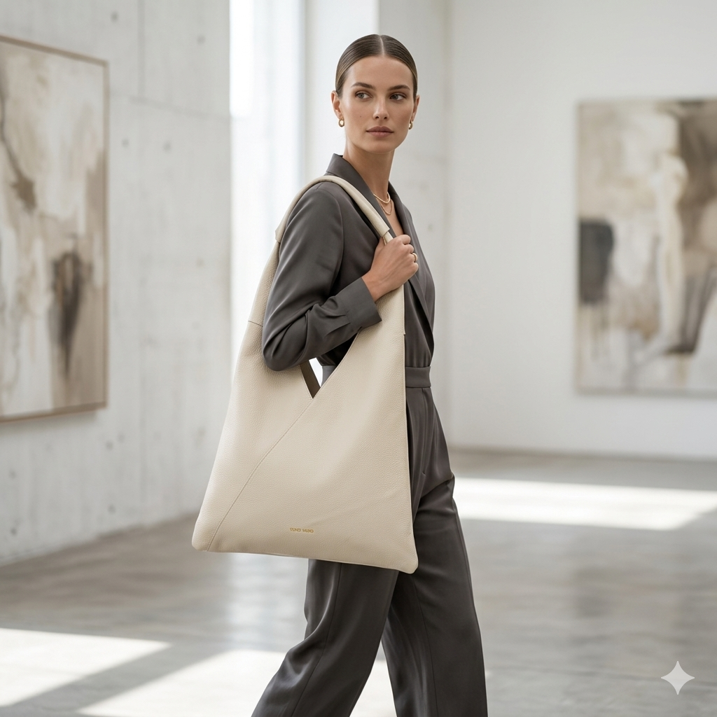 Borsa da donna in vera pelle beige Camelia