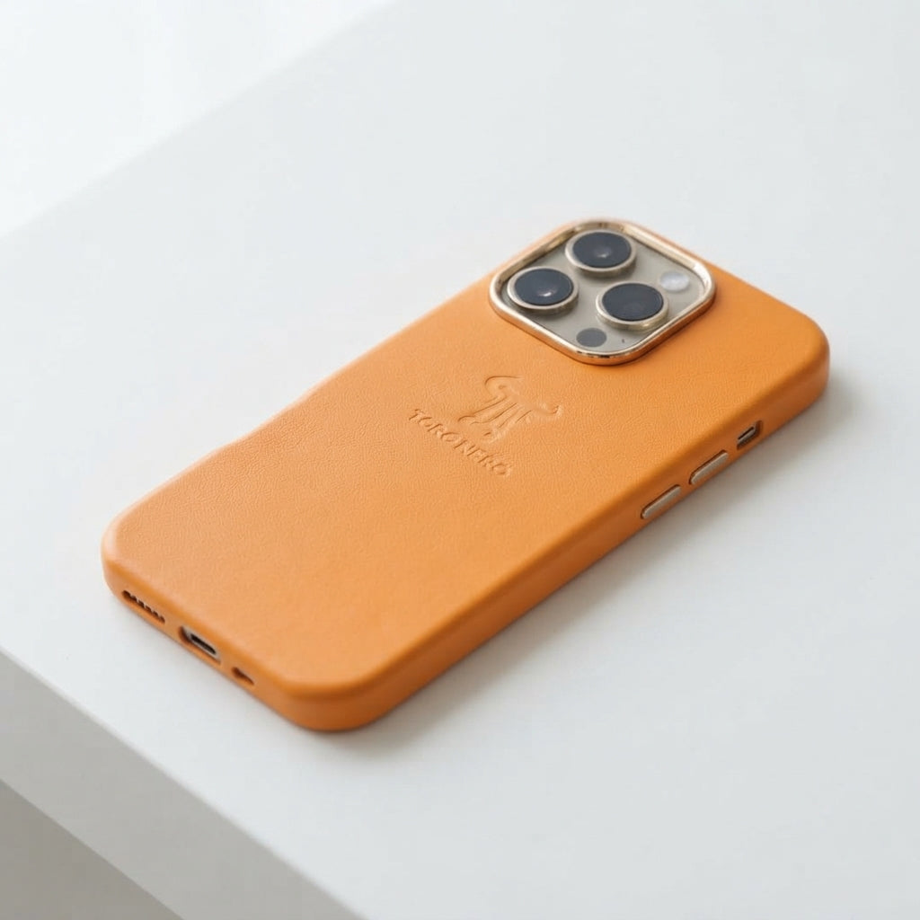 Калъф за телефон от естествена кожа, оранжев, за iPhone 17 Pro