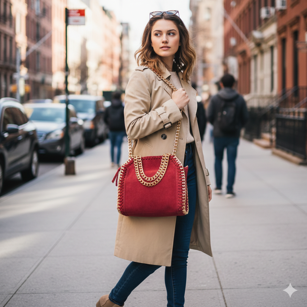 Borsa da donna in vera pelle rossa Ilona