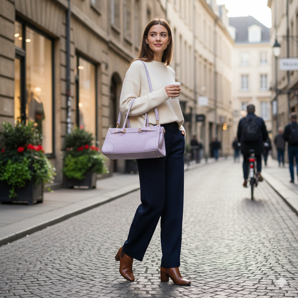 Borsa da donna in vera pelle lilla Evelin
