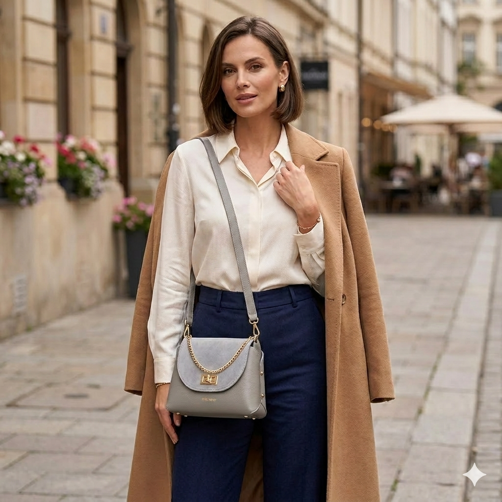 Borsa da donna in pelle scamosciata naturale, grigia Raisa